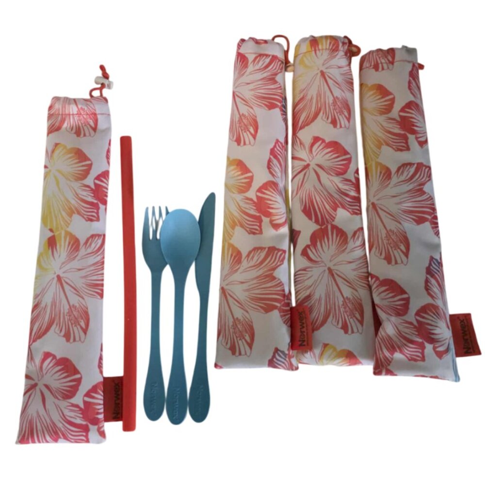 EUC Norwex 4 Set - 4 piece Utensil Set with Tropical Carry Bag